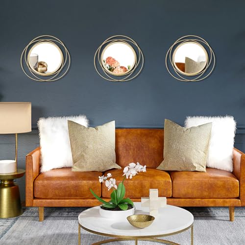3 Set Round Mirrors for Wall Decor Living Room Bedroom Bathroom Dining Room Metal Circle Mirror Set Boho Decorative Sunburst Wall Art Accent Entryway - Gold 9.5 in - color: 3 Set Gold Circles, size: 9.5 in