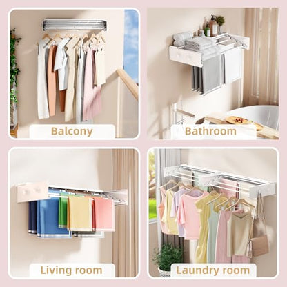 BAKON Wall Mounted Drying Rack with 4 Hooks and Shelf, Foldable Clothes Drying Rack for Laundry Room, Collapsible Laundry Rack Wall Mount, for Indoor Outdoor Hanging Clothes, 23.6 Inch - size: 23.6''【Upgrade】