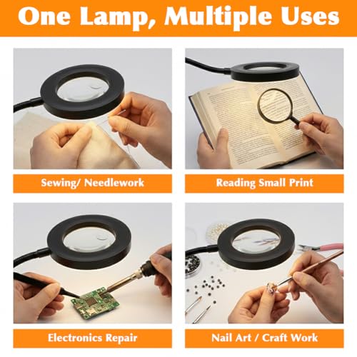 10X Magnifying Glass with Light, 2 in 1 Magnifying Desk Lamp Clip on Mganifier, 3 Color Modes & 10 Brightness Levels, USB Powered Magnifier Light for Bed Crafts DIY Repair(Size:120mm) - size: 120mm