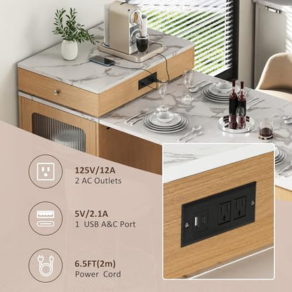 59.5" Kitchen Island with Extendable Dining Table, Kitchen Storage Table with Double-Sided Storage & Drawers, Power Outlet, Side Open Shelves, for Dining Room (Natural3) - color: Natural3
