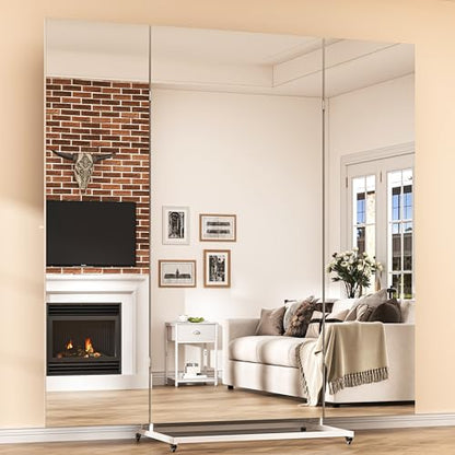 Hasipu 71"×71" Large Tri-Fold Full Length Mirror on Wheels | Tempered glass & metal frame, 4 lockable casters, detachable stand, ideal for gym, dance studio, fitness room & home. - size: 70"L x 70"W