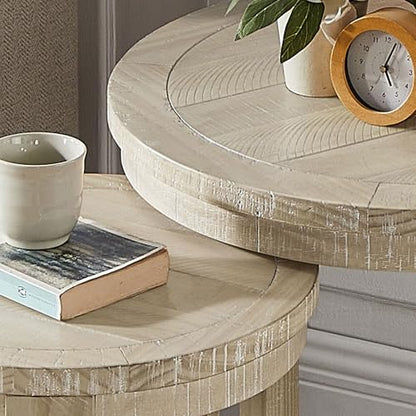 Round Nesting Coffee Table Set of 3, Mid Century Rustic Farmhouse Solid Wood Coffee Tables Center Table for Living Room Apartment, ø40 + ø24 + ø17.56 (Oak) - color: 40"+24"+17.56" Oak