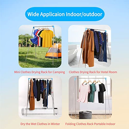 Portable Travel Garment Rack, Stainless Steel Foldable Drying Clothes Rack | Mini Drying Racks for Travel, Camping, Hotel Room, Laundry, Dance, Indoor, Outdoor