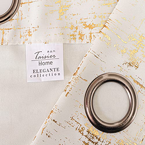 Taisier Home Gold Foil Print Linen Textured Curtains Geometric Dots Pattern Design Curtains for Nursery Toy Room Thermal Insulated Window Treatment 2 Panels 45" L,Off White and Gold Drapes Print - color: Off White/Gold, size: 52"W x 45"L (Pack of 2)