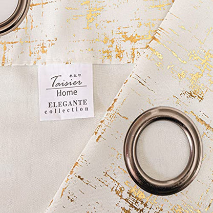 Taisier Home Gold Foil Print Linen Textured Curtains Geometric Dots Pattern Design Curtains for Nursery Toy Room Thermal Insulated Window Treatment 2 Panels 45" L,Off White and Gold Drapes Print - color: Off White/Gold, size: 52"W x 45"L (Pack of 2)
