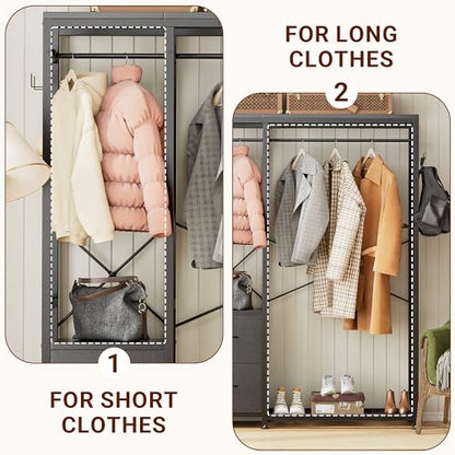 Clothes Rack with 2 Rods, Shelves, Drawers & Hooks, Garment Rack | Clothes rack with 2 hanging rods (50lbs each), 2 shelves, 2 fabric drawers & 4 hooks. 300lb total capacity. Fits small spaces - color: Black