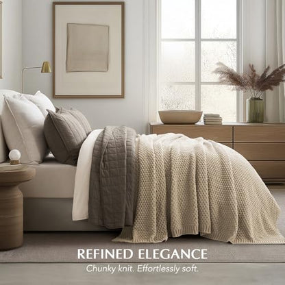 EVERGRACEHOME Chunky Chenille Knit Throw Blanket, 108x92, Sand Dune | Sculpted Moss Stitch, Chic Modern Farmhouse, All-Season Warmth, OEKO-TEX® Certified, Oversized King for Couch, Bed, Sofa - color: Sand Dune, size: 108" X 92"