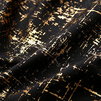 Taisier Home Gold Foil Print Linen Textured Curtains Geometric Dots Pattern Design Curtains for Nursery Toy Room Thermal Insulated Window Treatment 2 Panels 54" L,Black and Gold Drapes Print - color: Black/Gold, size: 52"W x 54"L (Pack of 2)