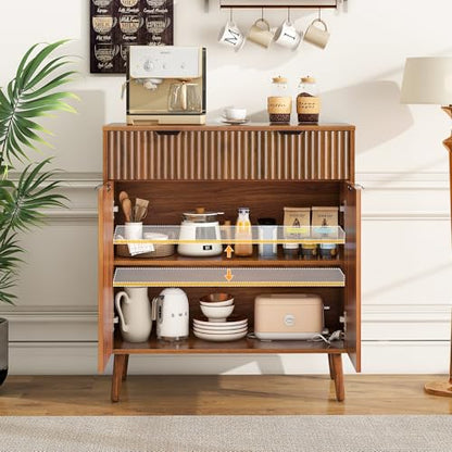 LYNCOHOME Fluted Sideboard Buffet Cabinet with Storage, 1 Drawers and 2 Doors,Solid Wood Feet for Kitchen, Hallway - size: 15.8"D x 31.5"W x 34.7"H
