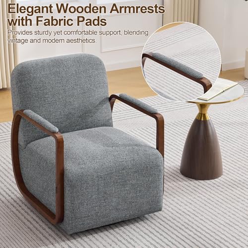 32" Chenille Upholstered Swivel Accent Chairs Set of 2, 360° Rotating Metal Base Modern Lounge Chair with Wooden Armrests for Living Room Bedroom, Grey - color: Grey, size: 2 Pack