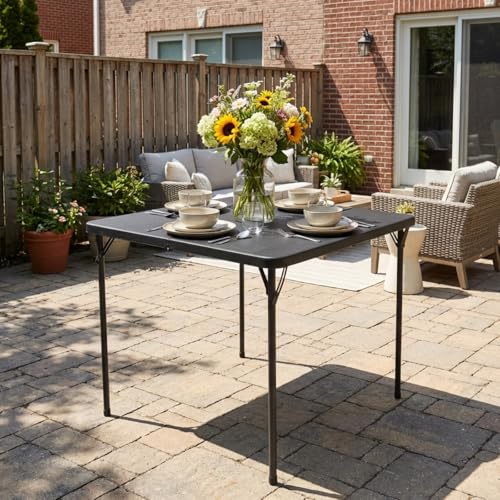 34" Square Folding Table for 4 Person, 330lbs Weight Capacity Foldable Table with HDPE Tabletop & Heavy-Duty Steel Legs, Large Portable Picnic Table for Indoor Outdoor Parties, Camping, Grey - color: Grey Woodgrain