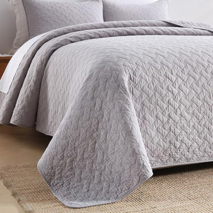 Wistown Cotton King Bedspread Quilt Bedding Sets, Grey | 3 Pieces Reversible Lightweight Soft Coverlets Comforters, All Seasons, Weave Stitching Pattern - color: Grey Weave Pattern, size: King (98 by108inch)