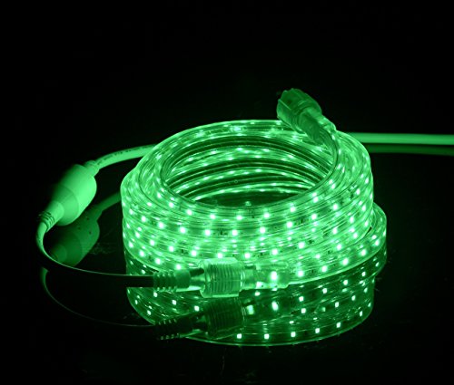 UL Listed, 20 Feet, 2100 Lumen, Green, Dimmable, 110-120V AC Flexible Flat LED Strip Rope Light, 360 Units 3528 SMD LEDs, Indoor Outdoor Use, Accessories Included, Ready to use - color: Green