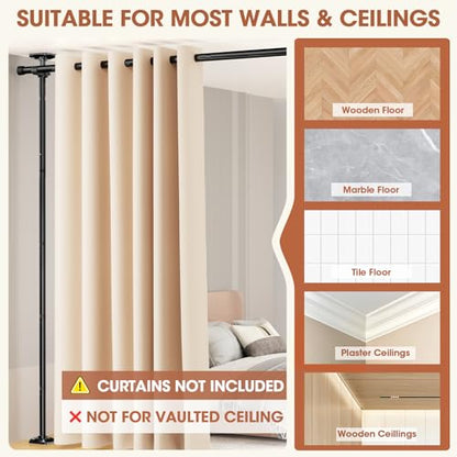 SUNALLY Room Divider Curtain Rod, No Drilling Room Separator for Space Partition Adjustable 4-10ft(H) 28-70inch(W) Heavy Duty Temporary Wall Divider Floor to Ceiling Tension Rod, Black | No Drilling Temporary Wall Divider for Space Partition,Adjustable He