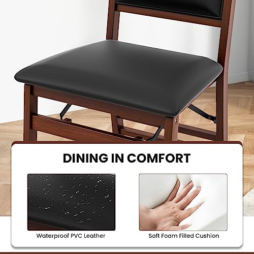 Giantex Folding Dining Chairs Set of 4, Foldable Wood Kitchen Chairs with Padded Seat, Solid Wood Frame, Max Load 400 Lbs, No Assembly Easy to Store Wooden Dining Chairs for Apartment, Small Space - color: Walnut-padded Back
