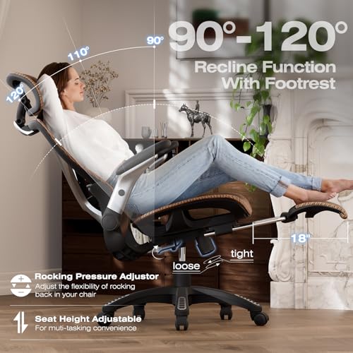 X100 Ergonomic Mesh Office Chair with Footrest, Big and Tall Home Desk Chair with 5D Flip-Up Arms, Adjustable 3D Lumbar Support, Gaming & Executive Computer Chair (Tangerine Burst) - color: Tangerine Burst