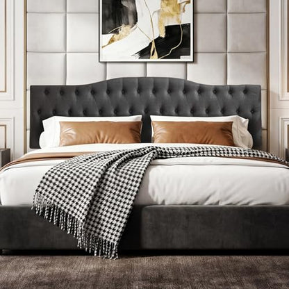 Iroomy Upholstered King Headboard, Button Diamond Tufted Headboard with Adjustable Height and Solid Wood Leg, Velvet Padded Headboards for King Size Bed, Modern Head Board, Dark Grey - color: Dark Grey, size: King
