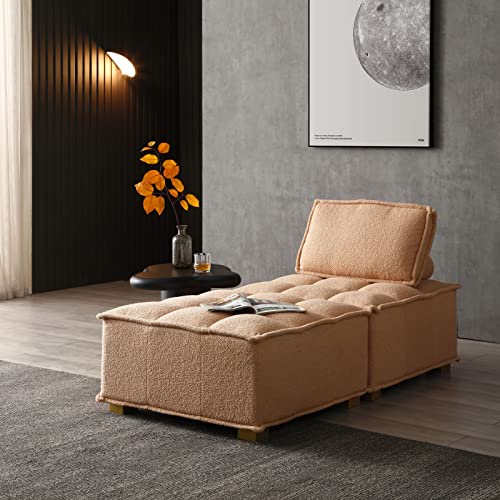 KEVINSPACE 31.5" Modular Sectional Sofa Couch, Armless Floor Chair with Gold Wood Legs and Pillow, Teddy Fabric Convertible Sofa, Variable Sectional Sofa for Living Room, Free Combination, Khaki - color: 1pcs Khaki