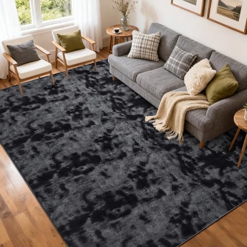 5x7 Tie-dye Dark Grey Area Rug Non-Slip Washable for Living Room Bedroom | Soft丨Stays Put丨Low Pile Thin丨Lays Flat丨Kid & Pet Friendly丨Dorm丨Dining Room丨Nursery丨Indoor丨Laundry丨Kids Room丨Carpet丨Home Decor - color: 02 Tie-dye Dark Grey, size: 5' x 7' (Rectangu