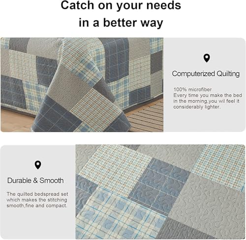 Ycosy Quilt Set Queen Size Bedspread Coverlet Plaid Patchwork Bedding Modern Mens Quilts Soft Lightweight Quilt Yellow Grey Plaid Coverlet Reversible Quilt Bedspread Home Bedding Collection - color: Soot Yellow, size: Full/Queen