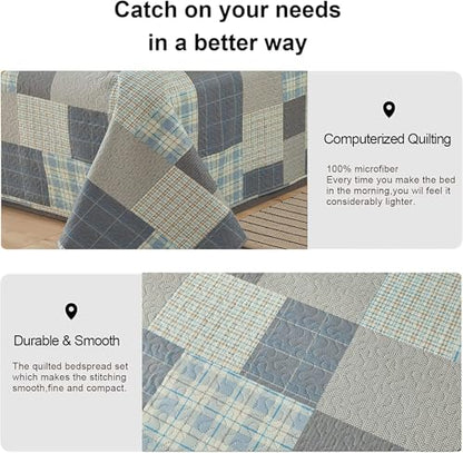 Ycosy Quilt Set Queen Size Bedspread Coverlet Plaid Patchwork Bedding Modern Mens Quilts Soft Lightweight Quilt Yellow Grey Plaid Coverlet Reversible Quilt Bedspread Home Bedding Collection - color: Soot Yellow, size: Full/Queen