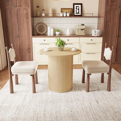 31.5" Round Dining Table for 2 People, Small Kitchen Dinner Table with Fluted Wood Base, Farmhouse Circle Dining Tables for Home, Kitchen, Dining Room, Living Room (Nature) - color: Natural