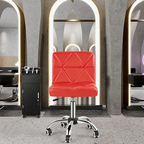COSVALVE Armless Swivel Office Chair with Wheels, Adjustable Height | Armless Mid Back Chair With 360° Swivel, Adjustable Height & Rolling Wheels, Ideal For Home Offices, Conferences & Salons - color: Red