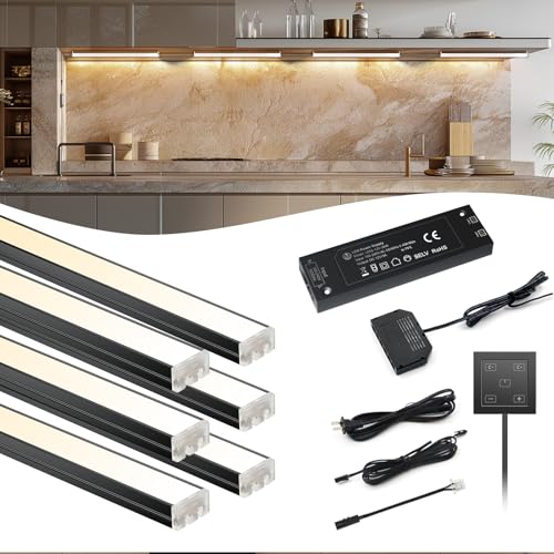VST Touch Control 6 Pack Under Cabinet Lighting, 2700K-6500K, Black | LED Cabinet Light Bars, Dimmable & Adjustable Color Temperature, Ultra Thin Linkable Under Counter Lights for Kitchen, Closet - color: Black
