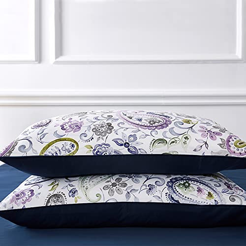 Cupocupa Duvet Cover Set, Queen, Microfiber, White Paisley Pattern, Boho Floral, 3 Pieces - color: White Paisly Pattern, size: Queen