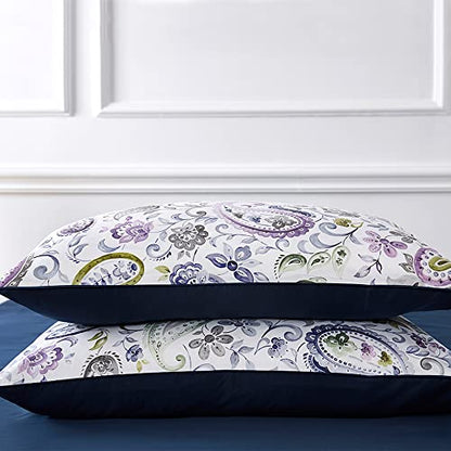 Cupocupa Duvet Cover Set, Queen, Microfiber, White Paisley Pattern, Boho Floral, 3 Pieces - color: White Paisly Pattern, size: Queen