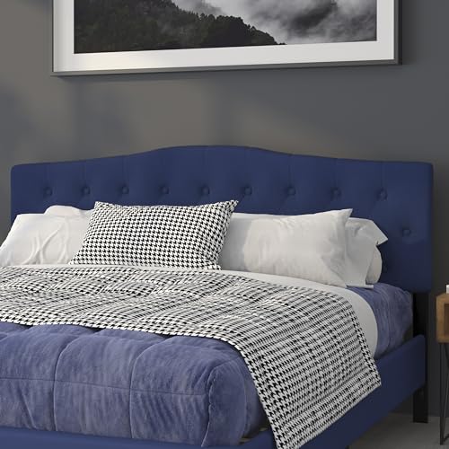 EMMA + OLIVER Tufted Upholstered King Size Headboard in Navy Fabric - color: Navy, size: King