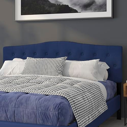 EMMA + OLIVER Tufted Upholstered King Size Headboard in Navy Fabric - color: Navy, size: King