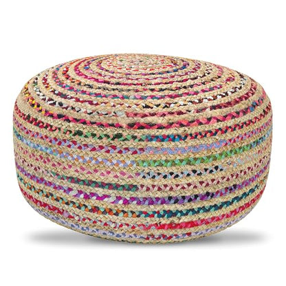 SIMPLIHOME Nate 20" Wide Square Pouf in Light Teal Handwoven Cotton | Versatile boho footstool, braided pouf, extra seating for living room or bedroom with swirl pattern, assembled; pouf ottoman. - color: Multi-color, style: Pouf