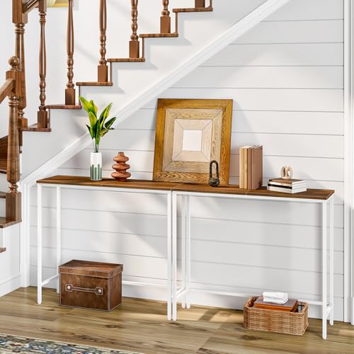 HOOBRO Narrow Console Table, 29.5" Small Entryway Table, Thin Sofa Table, Side Table, Display Table, for Hallway, Bedroom, Living Room, Foyer, White and Walnut WH75XG01 - color: White + Walnut