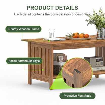 39.4" Farmhouse Coffee Table, Small Coffee Tables for Living Room | Rerto Wood, 2 Tier Coffee Table with Storage, Tea Table for Living Room Bedroom Small Space - color: Retro Wood