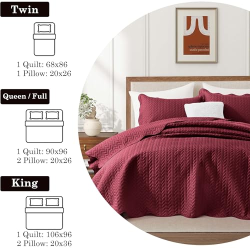 MOONLIGHT20015 Twin Quilt Bedding Set (68” x 86”) - Bulk Pack of 10 Wholesale for Hotels, Guest Bedroom & Airbnbs - Lightweight Microfiber Reversible Embossed Quilts Bedspreads (Burgundy) - color: Burgundy, size: Twin (10 Pack)