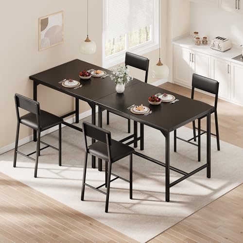 GAOMON Dining Table Set for 2 w/Backrest, Counter Height Table with 2 Upholstered Bar Stools, 3-Piece Kitchen Table Set with Footrest & Corner Protector, for Dining Room, Kitchen, Retro Black