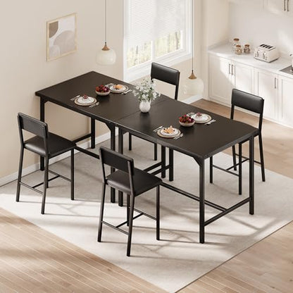 GAOMON Dining Table Set for 2 w/Backrest, Counter Height Table with 2 Upholstered Bar Stools, 3-Piece Kitchen Table Set with Footrest & Corner Protector, for Dining Room, Kitchen, Retro Black