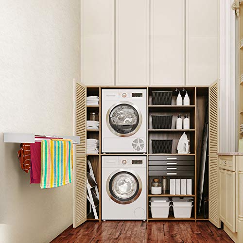 Step Up Laundry Drying Rack, Wall Mounted, Retractable Clothes Drying Rack, 60lbs Capacity, 20 Linear Ft, with Wall Template and Long Screwdriver Bit (40" White) - color: White, size: 40" Wide