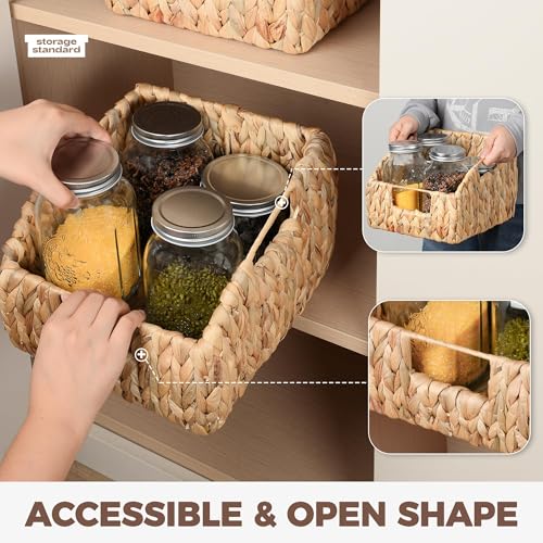 2-Pack Wicker Basket Set - Water Hyacinth Pantry Organizers and Storage w/Handles, For Home, Bedroom, Kitchen, & More - 100% Earth Friendly Woven Rattan, Simple Open Shape Decorative Baskets