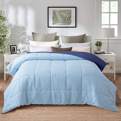 EVOLIVE Microfiber Reversible All Season Comforter Twin (Navy/Light Blue) | Soft brushed microfiber with down-alternative fill offers medium-weight warmth, box stitching, and easy machine care - color: Navy/Light Blue, size: Twin