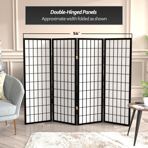 4 ft. Short Window Pane Shoji Screen - Black - 4 Panels - color: Black, size: 4 Panels