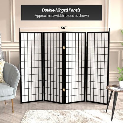 4 ft. Short Window Pane Shoji Screen - Black - 4 Panels - color: Black, size: 4 Panels