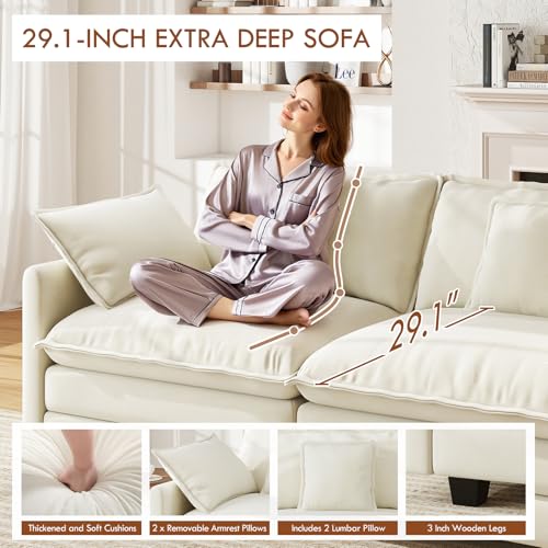 77" L Shape Cloud Sofa, Modular Sectional Couch with Ottoman, Comfy Chenille Deep Seat Loveseat with Pillow for Living Room Bedroom Apartment (Beige) - color: Beige, size: 77" L Sofa