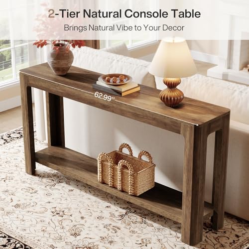 Tribesigns 63 Inch Entryway Console Table, 2-Tier Farmhouse Narrow Sofa Table Behind Couch, Accent Entrance Console Furniture for Entryway, Foyer, Hallway, Rustic Brown - color: Rustic Brown