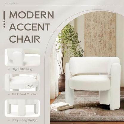 COLAMY Modern Accent Chair, Velvet Accent Chairs, Upholstered Barrel Chairs with Solid Wood Legs, Comfy Side Chair for Living Room, Bedroom, Reading, Cozy Reading Chair,Cream - color: New-cream, size: Set of 1