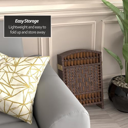 Red Lantern 2 ft. Short Fiber Weave Folding Screen - Dark Mocha - 6 Panels - color: Dark Mocha, size: 6 Panel