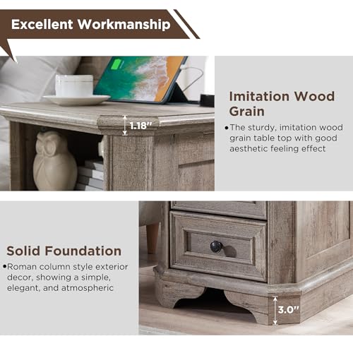 T4TREAM Farmhouse Nightstand with Charging Station, 18" End Table with 2 Drawers, Wood Side Table, Bedside Cabinet for Bedroom, Living Room (Light Rustic Oak) - color: Light Rustic Oak