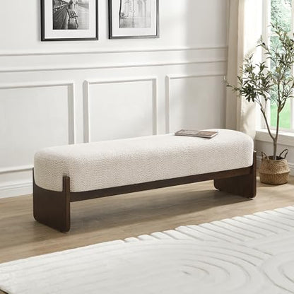 Christopher Knight Home Arden Minimalist Style Rectangular Loop Yarn Fabric Ottoman Bench, Rubberwood Frame, Entryway Bench, Living Room Sofa Extra Seat, End of Bed Footstool, Beige+Brown - color: Beige+brown