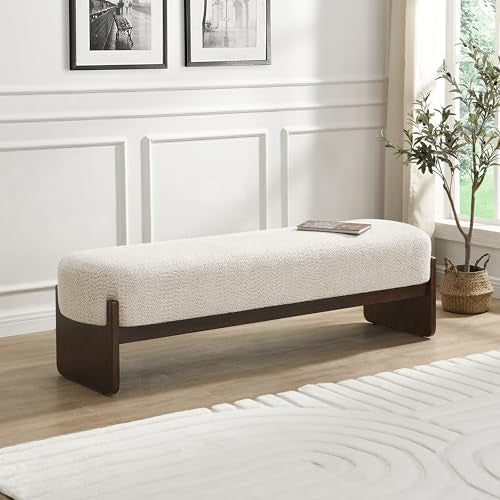 Christopher Knight Home Arden Minimalist Style Rectangular Loop Yarn Fabric Ottoman Bench, Rubberwood Frame, Entryway Bench, Living Room Sofa Extra Seat, End of Bed Footstool, Beige+Brown - color: Beige+brown